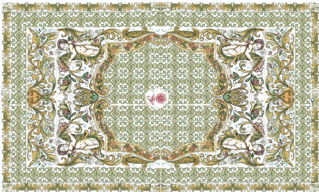 Custom made flooring base on the Italian hand-painted panel Rosa Azul from Sicily- sketch