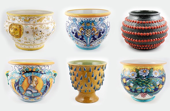 A selection of six hand-painted Italian ceramic planters from thatsArte.com collection.