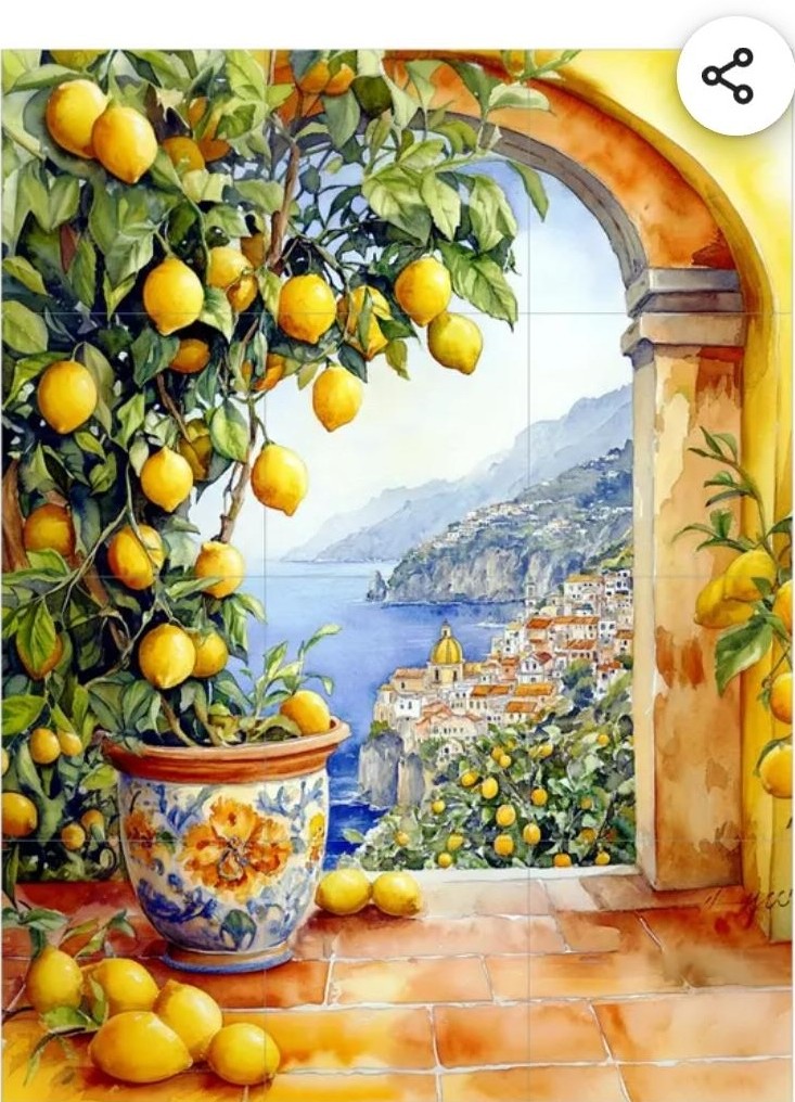 Screenshot of a beautiful Italian coastal landscape adorned with lemons